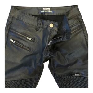 TOP TREND Pants Trousers Jeans Faux Leather Moto Black Bikercore Goth